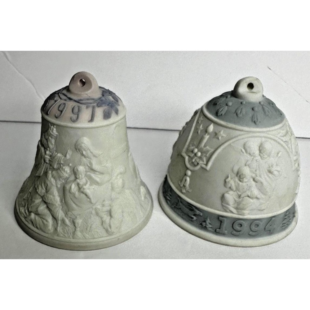 Lladro Porcelain Christmas Bell Set 2 Heavenly Angels 1994 Nativity 1997 Spain